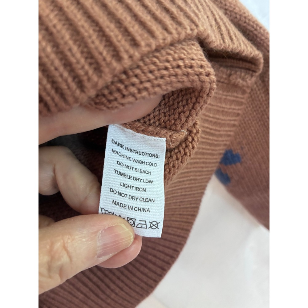 Brown Floral Mock Neck Raglan Bell Sleeve Knit Sweater Large - Picture 4 of 4